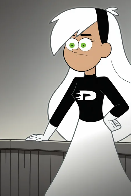 score_9, score_8_up, score_7_up, score_6_up, score_5_up, source_anime, smooth_anime,
danny_phantom, 1girl, solo, green_eyes, white_hair, hairband, long_hair,
1girl, solo, green_eyes, gloves, long_hair, open_mouth, smile, white_hair, breasts, white_gloves, dark_skin, hairband, looking_at_viewer, dark-skinned_female, v, :d, medium_breasts, black_hairband, teeth, multicolored_hair, upper_teeth, glowing, hand_on_hip, long_sleeves, ghost, black_hair, ghost_tail, very_long_hair, two-tone_hair, bangs, grey_background, w, dress, simple_background, bodysuit, skin_tight, impossible_clothes, floating_hair, gradient, large_breasts
<lora:Danny_Phantom_SDXL:1>  <lora:Gravity_Falls:1>