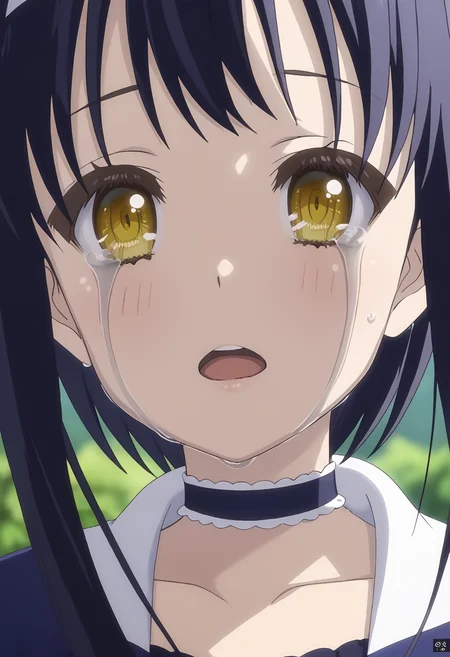 <lora:Kushima Kamome_pony-000050:1>,
Kushima Kamome,1girl,solo,looking at viewer,tears,choker,crying,open mouth,portrait,crying with eyes open,close-up,straight-on,outdoors,parody,frilled choker,anime coloring,blurry