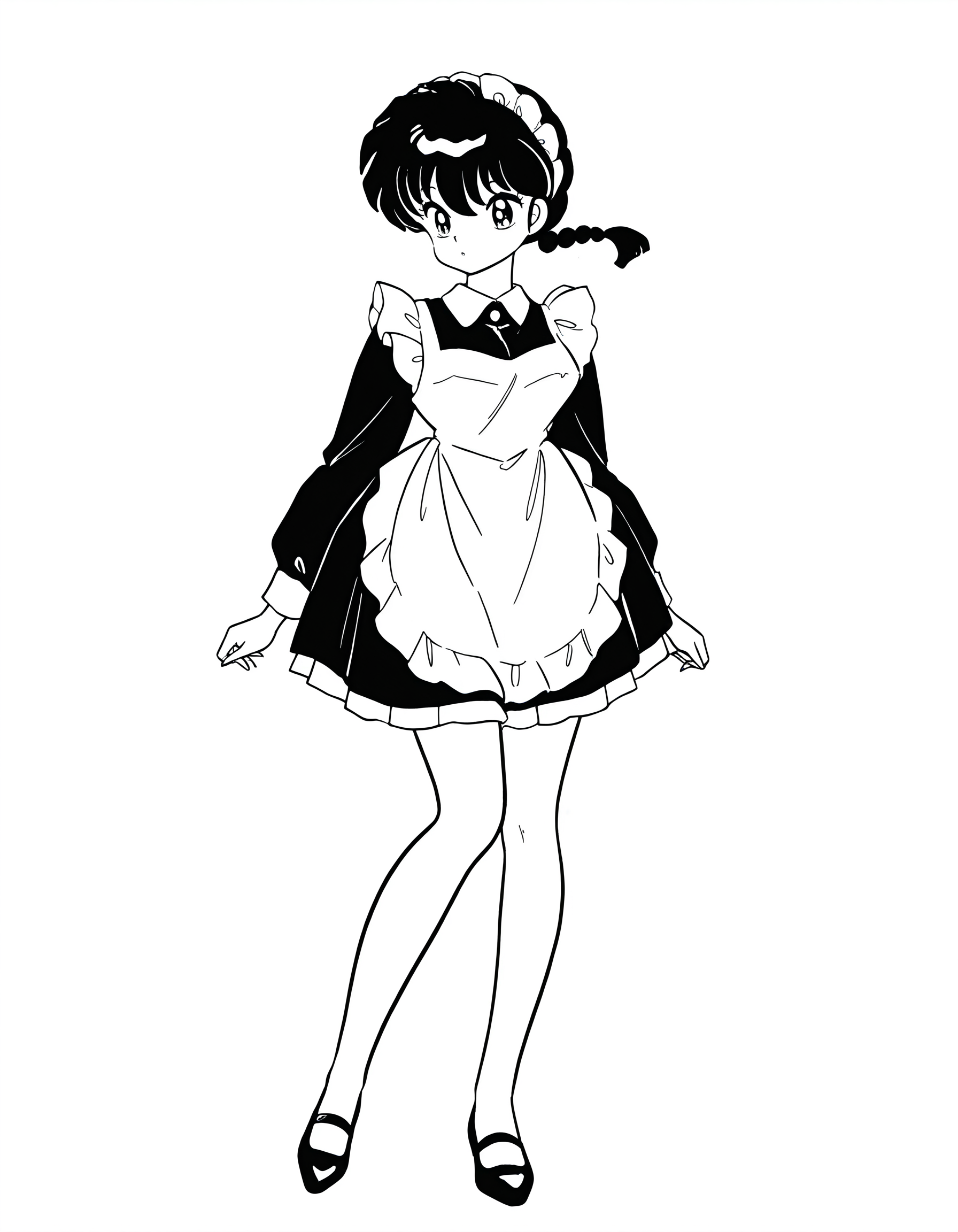 masterpiece, best quality, newest, absurdres, highres, anime coloring, colorful, anime, 1girl, solo, ranBWma, ranma, as a french maid,  <lora:Ranma-Manga-Illous:1>
