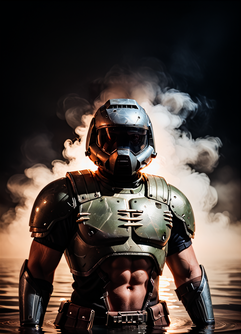 score_9, score_8_up, score_8, looking at viewer, <lora:Smooth_Anime_Style_LoRA_XL:0.4>, <lora:princess_xl_v2:0.4> cartoon, <lora:doomguy-v1_pdxl:1> doomguy, 1boy, armor, helmet <lora:43stl1ght1ngXLP2:1> 43stl1ght1ng, low light, dramatic lighting, darkness,  || eye lighting,  || smoke, || water, || spotlight,