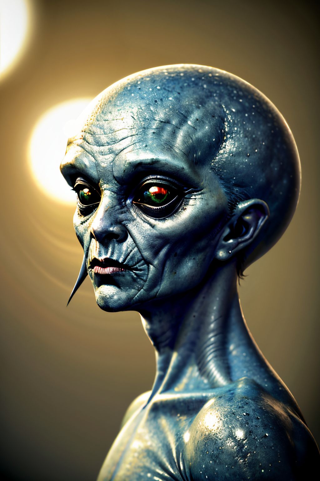 (Realisitc:1.5) blurry background nose colored sclera bangs blurry alien man monster, <lora:EdobAlienMonsterMale_v1.0:0.8>