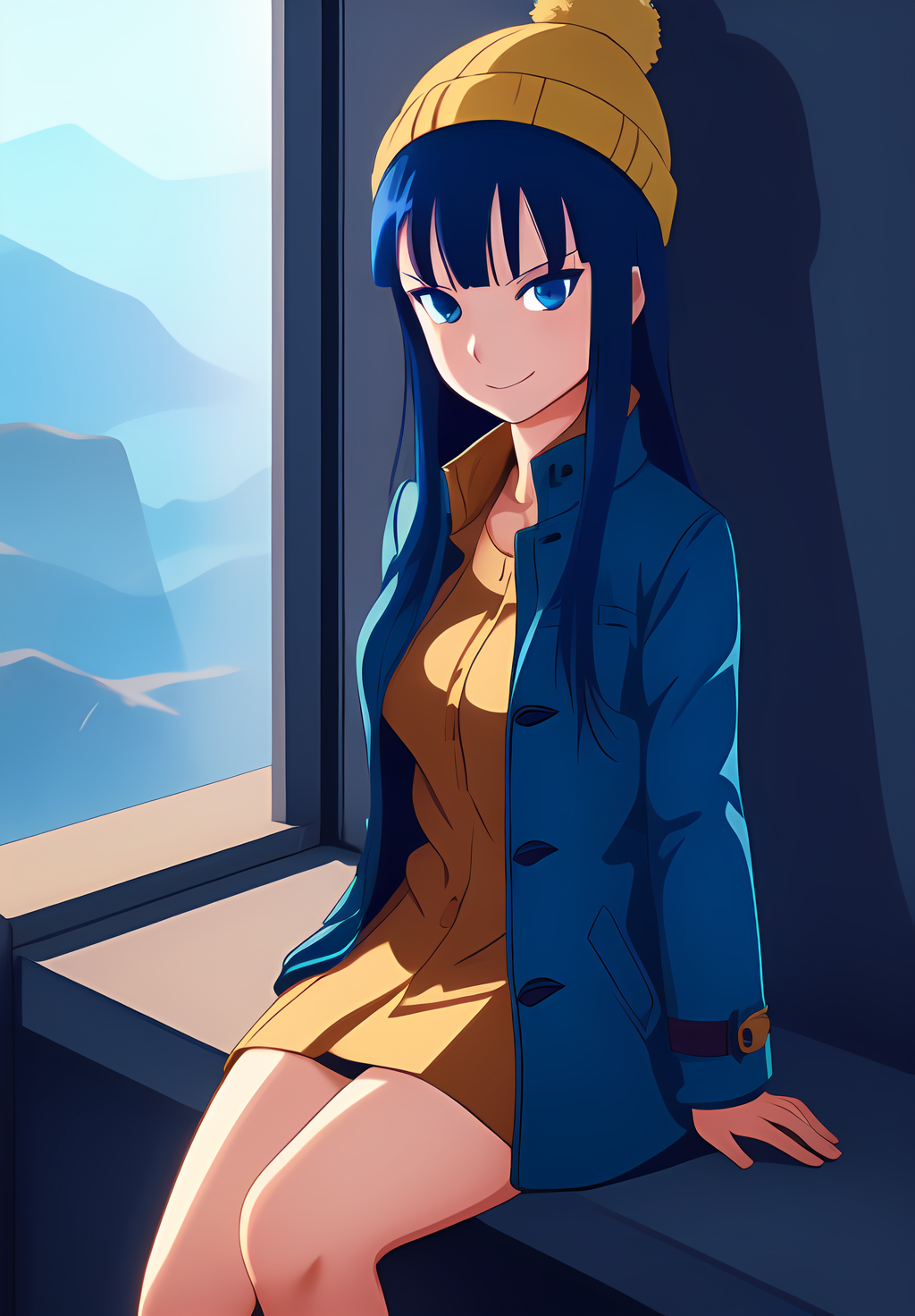 <lora:Mai:0.8>, Mai, 1girl, solo, sitting, Smirk, coat, beanie,, (acclaimed, alluring, captivating, exciting, gorgeous, striking:1.3), (trending on CGSociety, trending on pixiv, contest winner:1.3)