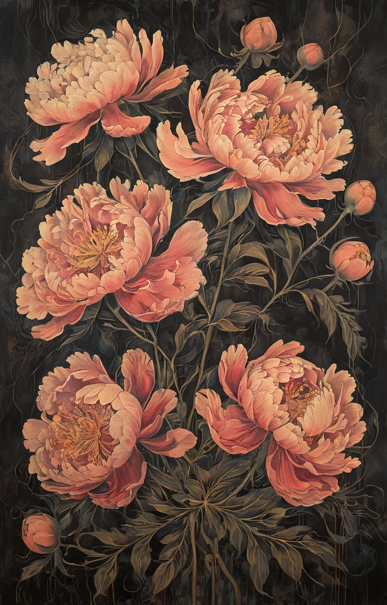masterpiece,best quality,<lora:tbh36-sdxl:0.9>,illustration, decaying peonies