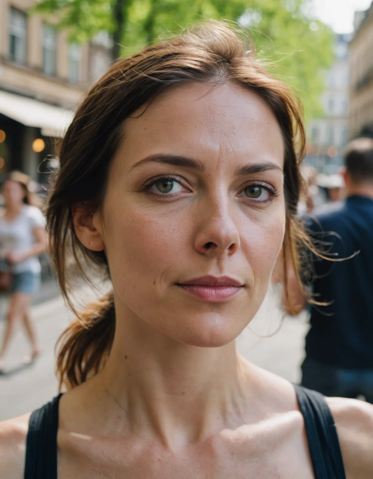 cinematic film still Mid-shot portrait of a beautiful ((woman)) in his 30s with perfect skin, candid street portrait in the style of Martin Schoeller award winning, Sony a7R . 35mm photograph, film, bokeh, professional, 4k, highly detailed