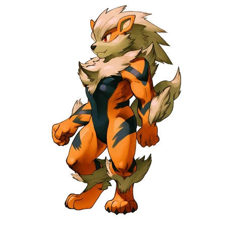 MVC2style, simple background, white background, full body,source_pokemon,Arcanine, <lora:MVC2Style_SDXL-000004:1.0>