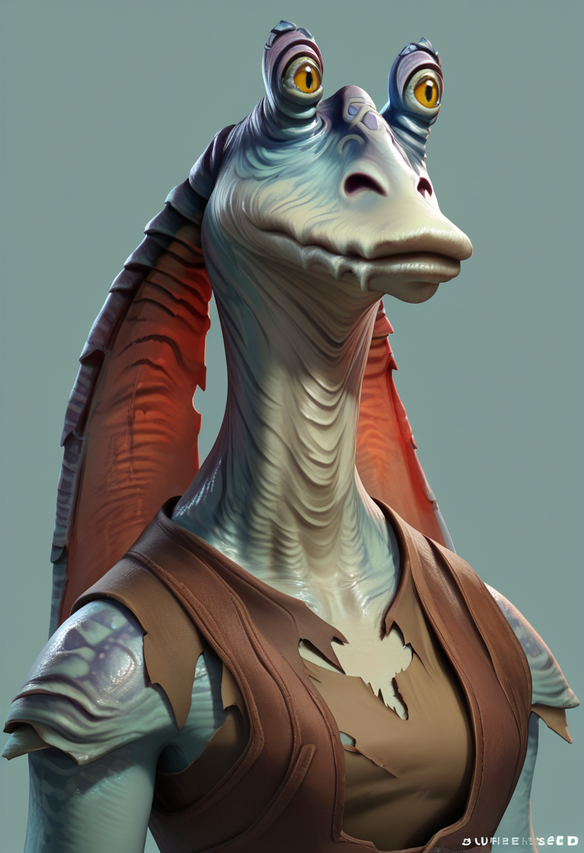zPDXL2  <lora:Gungan_Generator_LORA_PONY:1> gungan, 1girl, blue skin, alien, upper body, simple background, brown tattered clothing, yellow eyes,