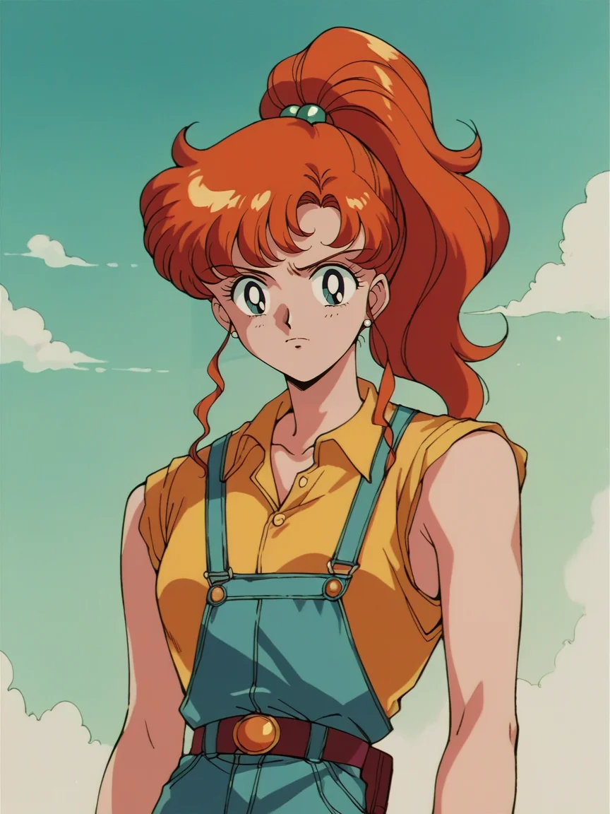 score_9, score_8_up, score_7_up, score_6_up, score_5_up, <lora:s41l0rm00nXLP:1> s41l0rm00n, retro artstyle, 1girl, ginger hair, ponytail, mad