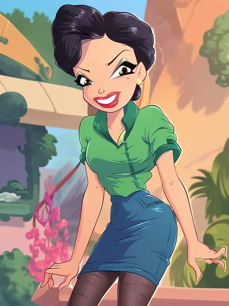 <lora:WinxStyle:1> w_st,       <lora:Ming Lee:0.9> m_l, 1girl, asian, bun black hair, wrinkles, brown eyes, mole under the eye, score_9, score_8_up, score_7_up,