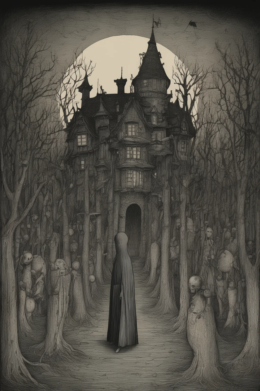 John Kenn Mortensen Style - dream of the endless. Art style of John kenn mortensen. Dark. Foreboding.