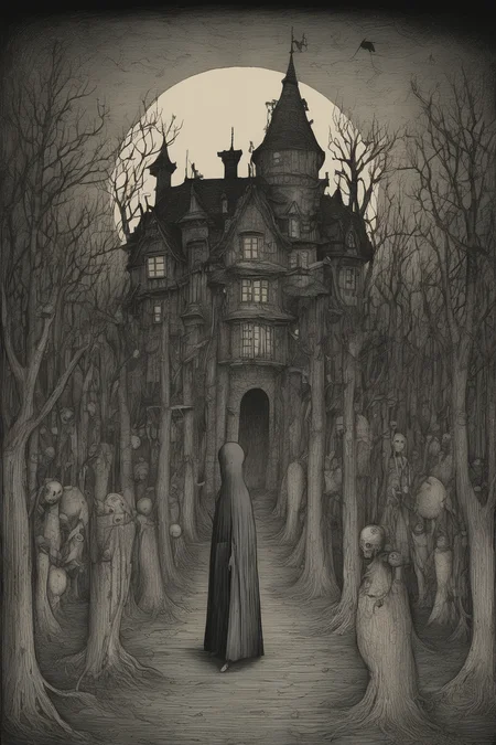 John Kenn Mortensen Style - dream of the endless. Art style of John kenn mortensen. Dark. Foreboding.