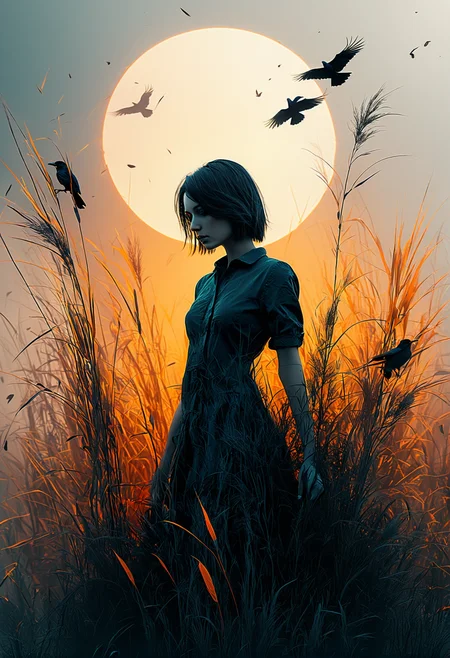 grass orange sun english meadow rooks and a woman silhouette. eerie dreamy beautiful. realistic,
Dramatic, Dynamic, Cinematic, Sharp details, Insane quality, Insane resolution, Insane details, Masterpiece, high resolution,
<lora:artfullyTREEBIRD_SDXL_V1-000003:1> <lora:artfullyNecralien_SDXL_V1:0.4> CYBR-XL