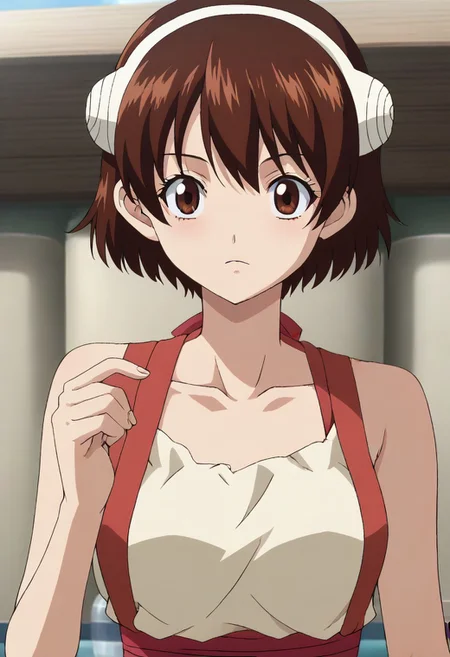 <lora:SlimesYuzuriha:1>, slimes_yuzuriha, woman, solo,short hair,brown hair,brown eyes,