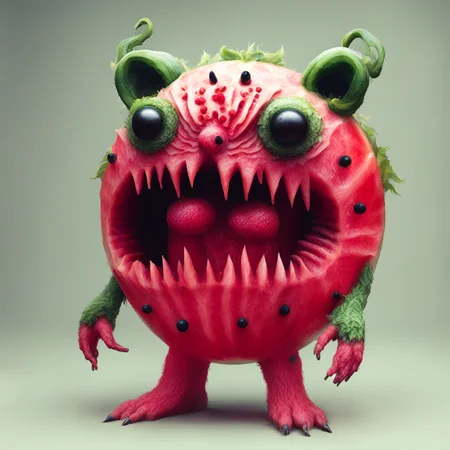 <lora:fx-monsters-xl-mrey-nocap:1> watermelon creature