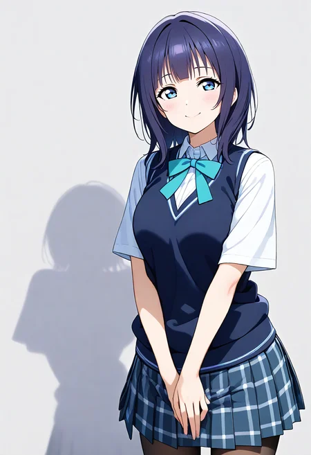 score_9, score_8_up, score_7_up, source_anime,BREAK
1girl,
<lora:Hyper-SDXL-8steps-lora:1>
<lora:age_slider_v4:1>
<lora:SDXL_karin_pony721:0.8>
love live! nijigasaki high school idol club,
blue eyes, blue hair, blunt bangs, medium hair, (asaka karin),
karin, solo, white background,simple background,
large breasts,
black pantyhose,smile, vest, (black vest),blue ribbon,
nijigasaki academy school uniform, short sleeves, shirt,breasts, pleated skirt, white shirt, plaid, plaid skirt,ribbon
standing,sweater vest,
simple background, grey background,