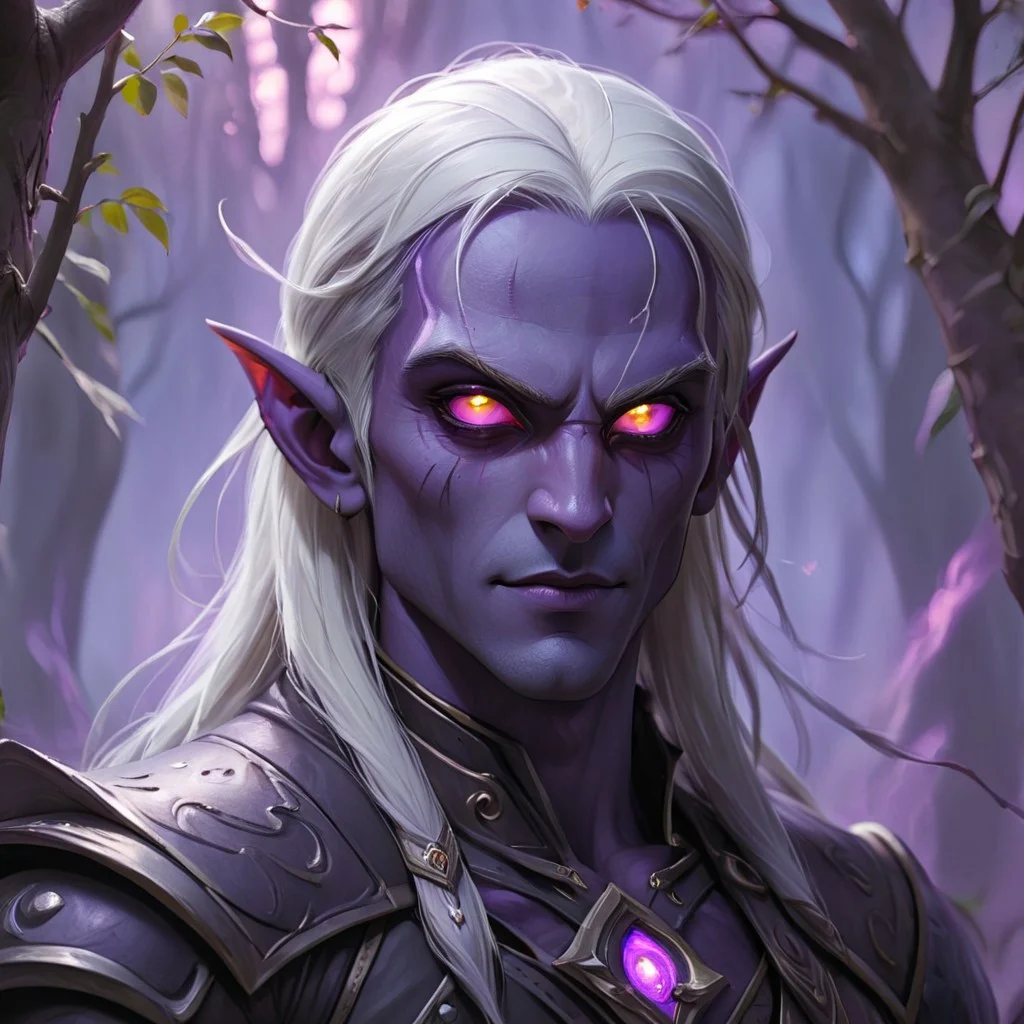 dark elf warrior, close up, portrait, glowing eyes, handsome,