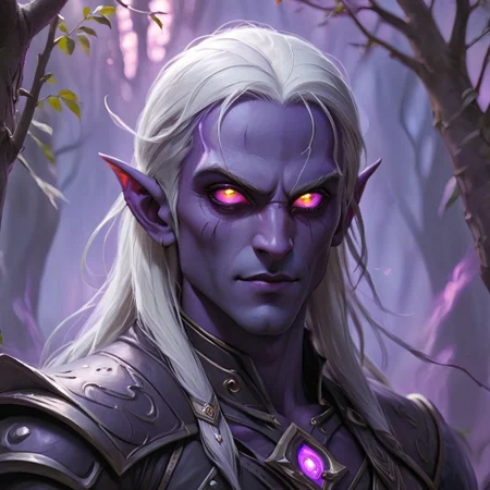 dark elf warrior, close up, portrait, glowing eyes, handsome,