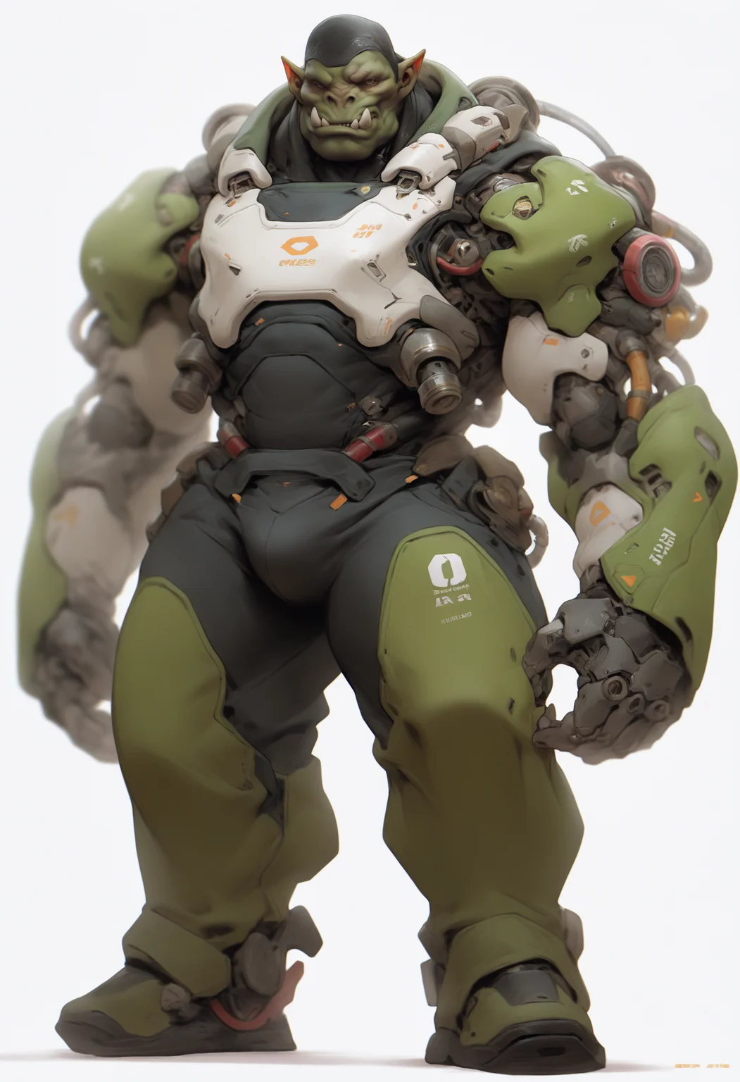 best quality, amazing quality, very aesthetic, absurdres,
1boy, orc,
mechanical arms,
science fiction,
full body, standing,
looking at viewer, solo, standing, simple background, white background, <lora:NijijourneyNoob_byKonan:1>