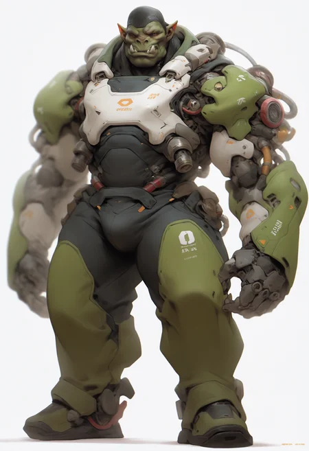 best quality, amazing quality, very aesthetic, absurdres,
1boy, orc,
mechanical arms,
science fiction,
full body, standing,
looking at viewer, solo, standing, simple background, white background, <lora:NijijourneyNoob_byKonan:1>