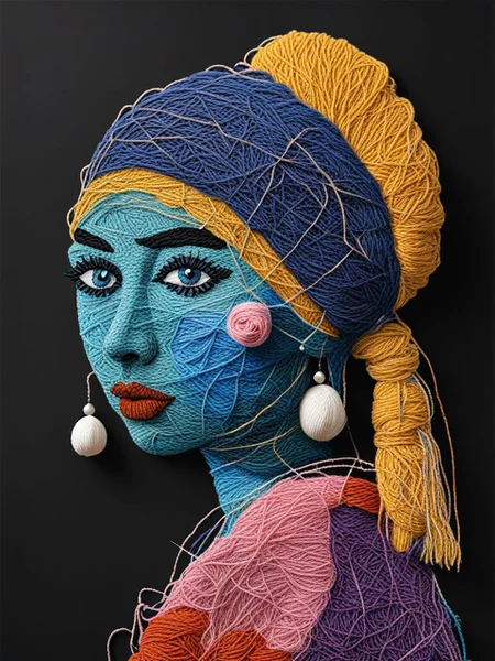 The girl with a pearl earring Yarn art style  <lora:SDXL_Yarn_Art_Style:1.0>