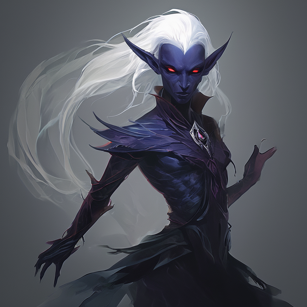 Drow are the Dark Elves of the Underworld - fearless killers who are known for both their spellcasting and fighting ability. Though more frail than humans,they are solid fighters with a great reputation of ruthlessness and precision. Those who cross a dark elf usually meet a swift demise. Drow are tallish elves with indigo skin and white hair,and usually have either red or golden eyes.,masterpiece,long exposure,layered elements,motion photography,stark contrasting color transitions,saturated colors,harmonious color story,illusionism,beautiful details,blackhole energy core,
<lora:artfullydrow__sdxl_v1:1>,