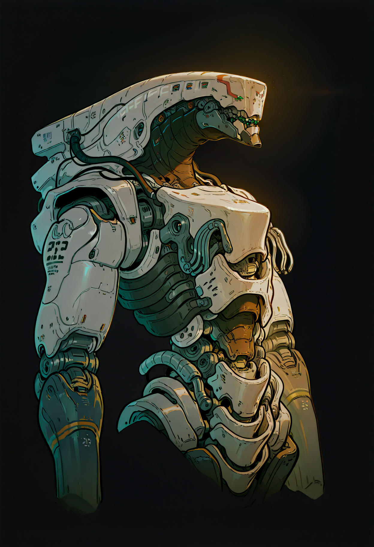 <lora:HeavyTechILXL:1> h3avyt3ch,
mechanical_arms, solo, simple background, no humans, black background, robot, mecha, machinery, cable, mechanical_parts, masterpiece, best quality, amazing quality, intricate detail, highly detailed, absurdres, very aesthetic, dynamic lighting, detailed background, scenery, (volumetric lighting)