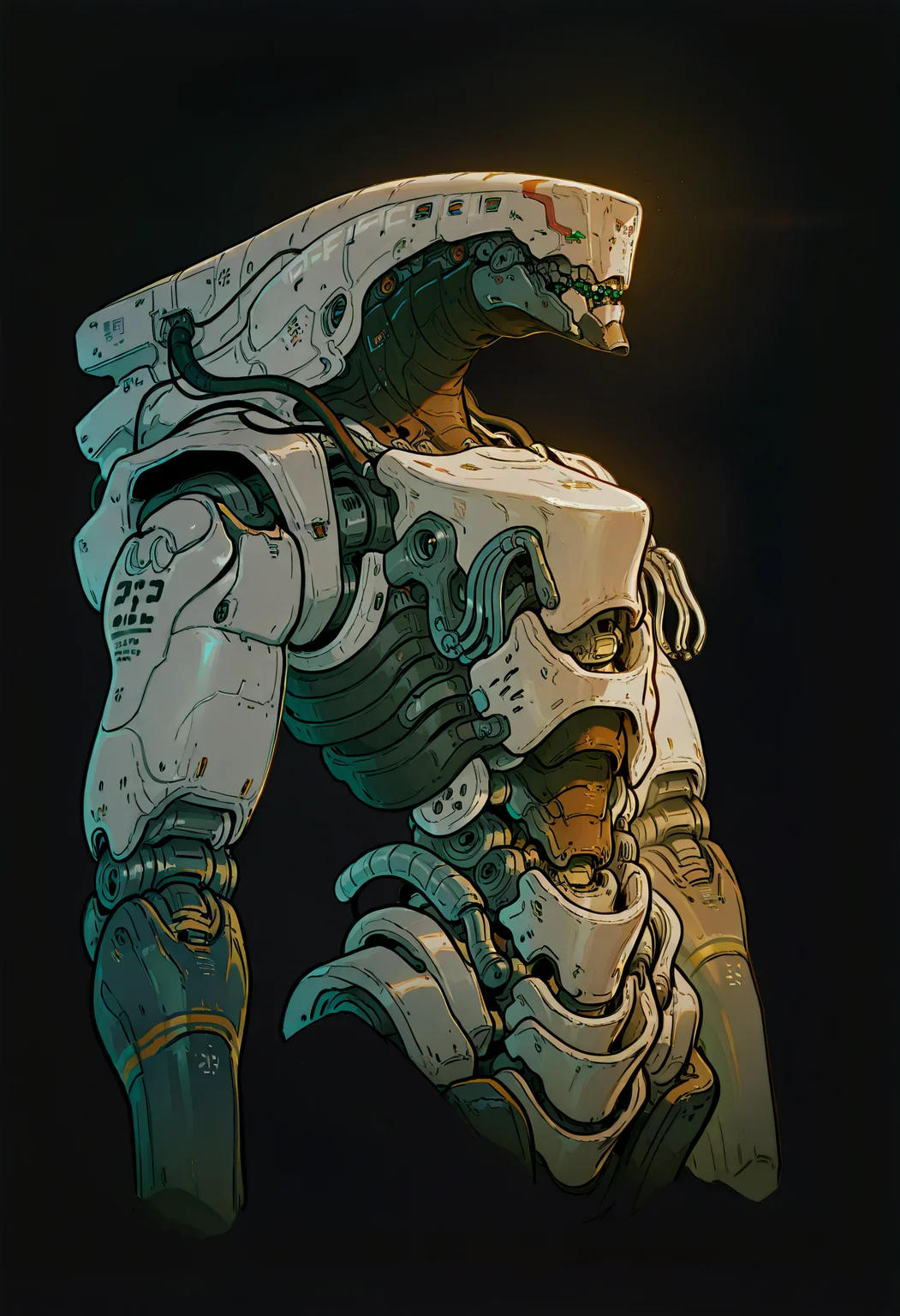 <lora:HeavyTechILXL:1> h3avyt3ch,
mechanical_arms, solo, simple background, no humans, black background, robot, mecha, machinery, cable, mechanical_parts, masterpiece, best quality, amazing quality, intricate detail, highly detailed, absurdres, very aesthetic, dynamic lighting, detailed background, scenery, (volumetric lighting)