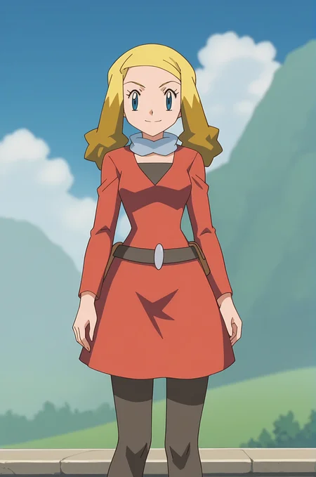 score_9, score_8_up, score_7_up, source anime, anime, animification, anime screencap, anime coloring, vivid colors, shiny skin, skindentation, deep skin, depth of field, high quality, highres, (dynamic angle,dynamic pose),
alice \(pokemon\), 1girl, solo, long hair, looking at viewer, smile, blue eyes, blonde hair, long sleeves, dress, closed mouth, standing, pantyhose, cowboy shot, outdoors, sky, day, belt, cloud, scarf, blue sky, black pantyhose, red dress, building
BREAK
masterpiece,high quality
<lora:Alice_PokemonPony:1>
