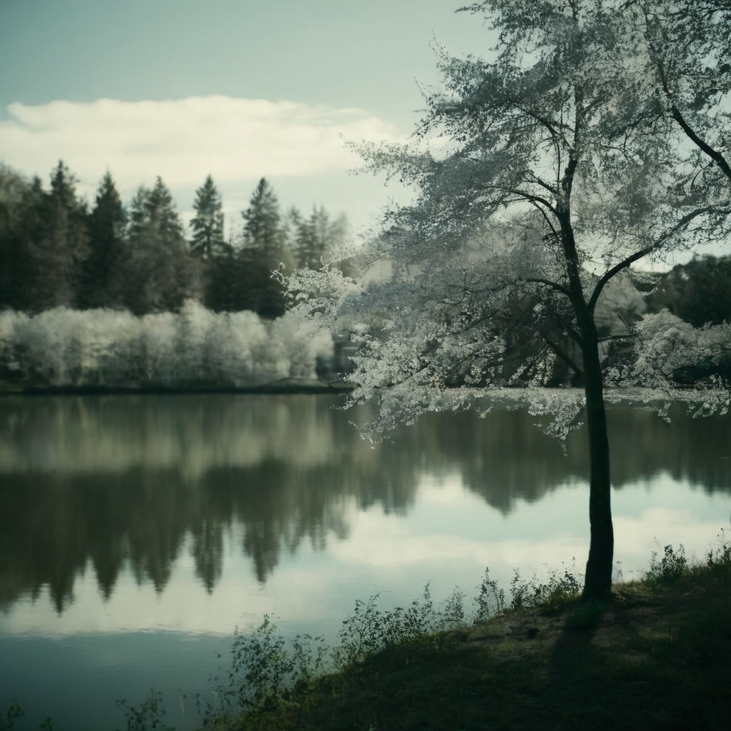 cinematic film still of  <lora:Kodak Motion Picture Film Style v4:1>
kodak vision3 500t landscape Best Cinematic infrared Picture of a lake with trees and bushes in the background Kodak Motion Picture Film Style, shallow depth of field, vignette, highly detailed, high budget, bokeh, cinemascope, moody, epic, gorgeous, film grain, grainy