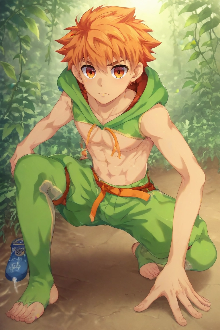score_9, score_8_up, score_7_up, , rating_safe, intricate details, semi-realistic, , , 1boy, solo, male focus, <lora:jirou_camp_buddy_pony:1>, jirou_camp_buddy, orange hair, orange eyes, , jungle sanctuary, tree temples, vine paths, leaf gardens, meditation pose, peaceful expression, filtered sunlight, male Retirement age Muscular, Afro-Caribbean, Ruby red eyes, Small Ears, Curved Nose, U-Shaped Chin, Overbite Jaw, Heart face shape with Pointed Chin, Verdi Beard , Ash Blonde Flat top hair, Frown, wearing RoyalPurple Fair Isle Tailored board shorts, Velvet Toile Plaid flannel hoodie, , , Travel Bag, Arms linked with someone, indicating companionship, <lora:sdxl_lightning_8step_lora:1>