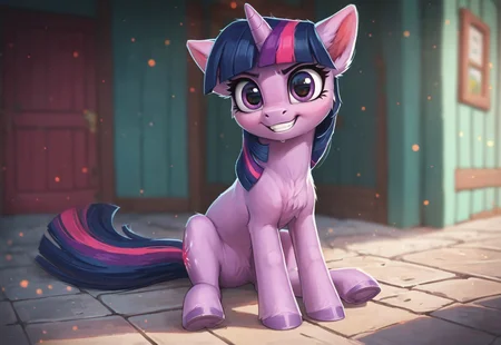 score_9, score_8_up, score_7_up, score_6_up, score_5_up, score_4_up, Twilight sparkle, solo rating_safe , pony, feral, female, mare, badass, cute, g4, high res, looking at you, badass adorable, (fur:1.3), big eyes, realistic, photo, detailed, beautiful, zPDXL3, fur, detailed fur, body fur, fluffy, cute round face, sitting full body, grown up, ponyville background, smiling, standing, ng_deepnegative_v1_75t, zPDXLrl, standing far away, wide view, pixelsketcher