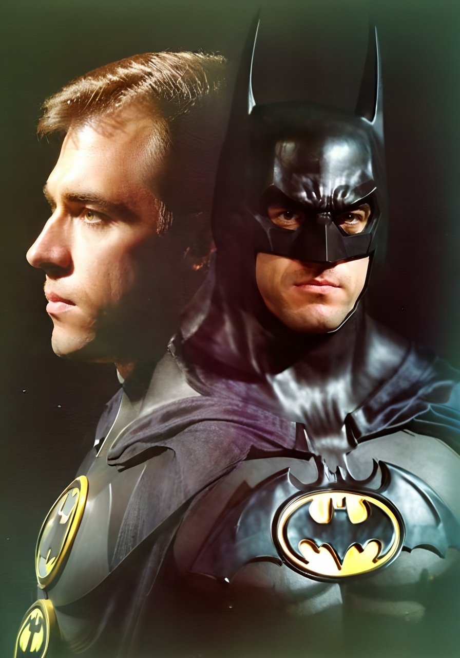 portrait of batman, double exposure effect, a80psdxl, dark background, <lora:a80psdxl:1>