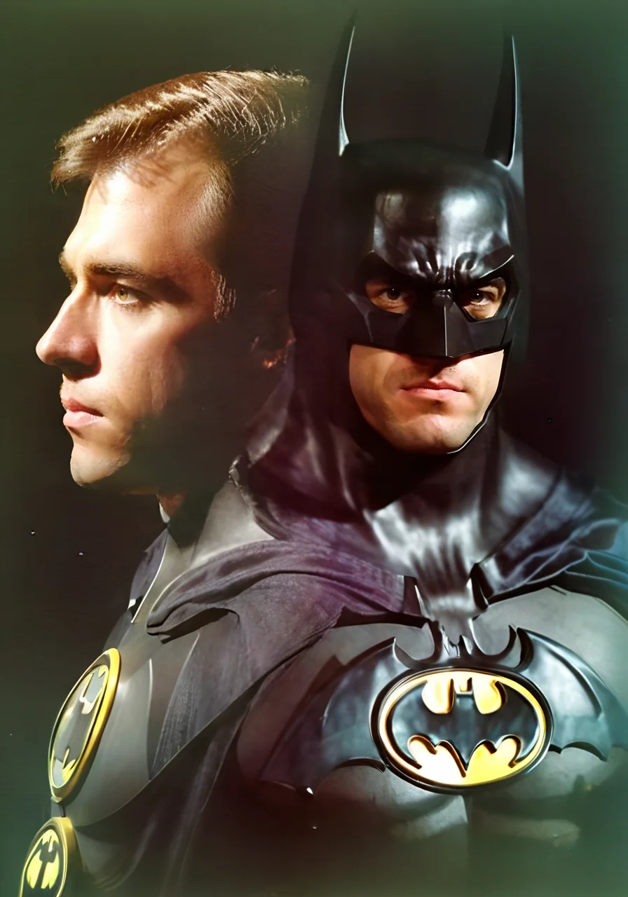 portrait of batman, double exposure effect, a80psdxl, dark background, <lora:a80psdxl:1>