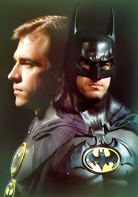 portrait of batman, double exposure effect, a80psdxl, dark background, <lora:a80psdxl:1>