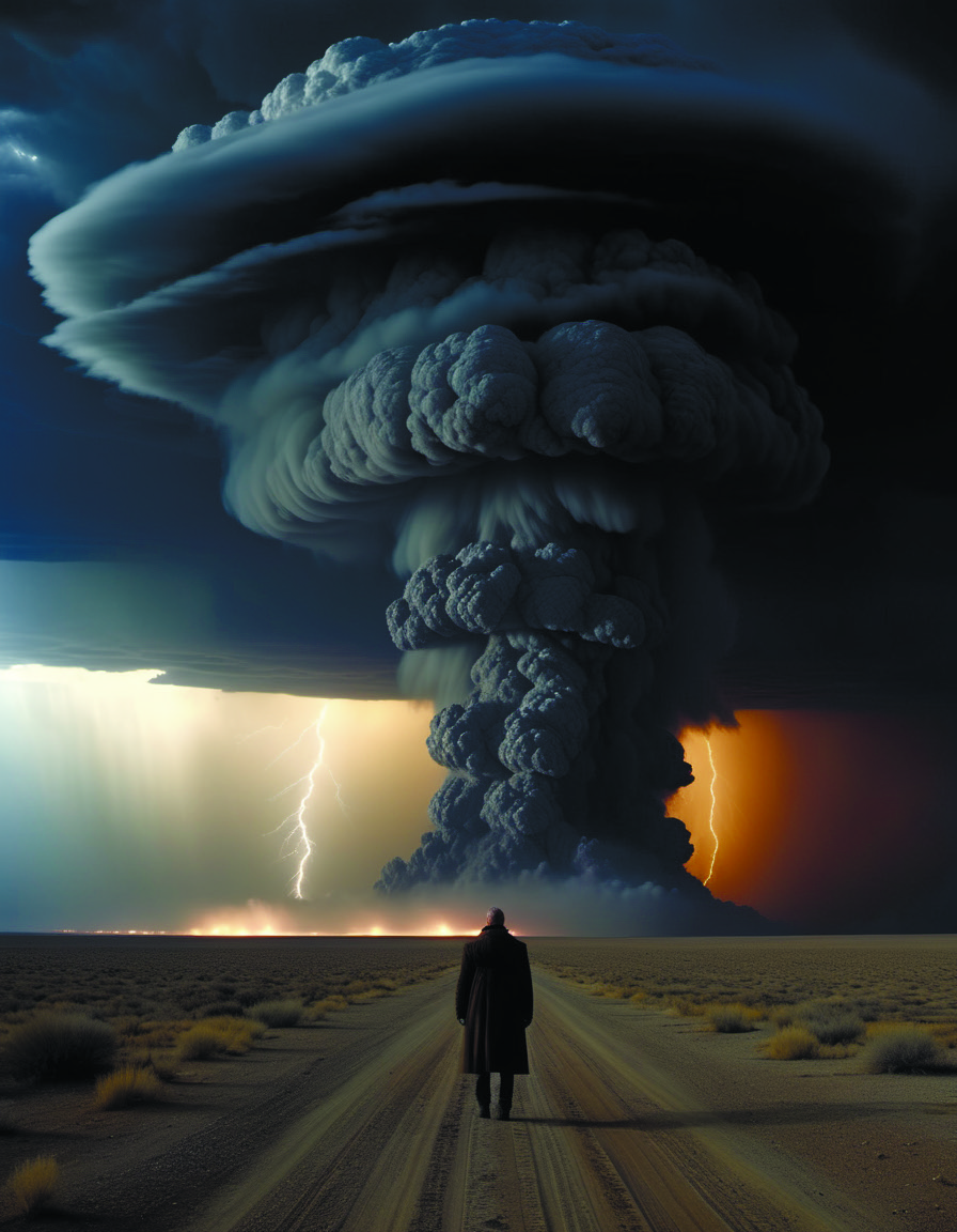 a beautiful award-winning photo of a dark being in a desolated world,serene post-nuclear background,massive thunderclouds on the horizon,dust,wind,cosmic horror,depression,intricate details,volumetric lighting,haze,very high quality,extremely detailed,subtle visual noise,hyperrealistic,8K Octane <lora:add-detail-xl:1.4> <lora:lora-bloodyface-lite:0.7> by Wendy Froud <lora:WendyFroud:0.6> Ryoji Ikeda Style <lora:Ryoji Ikeda Style:0.5> by Director Ridley Scott style <lora:Director Ridley Scott style:0.4> Roger Deakins Style <lora:Roger Deakins Style:0.7>
