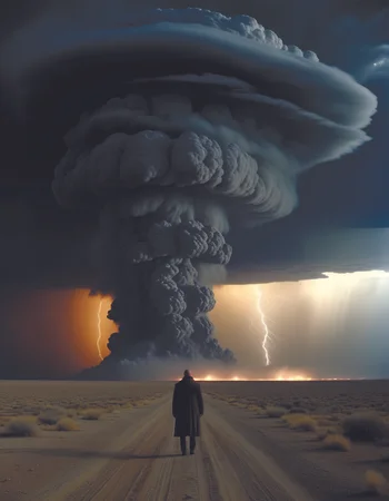 a beautiful award-winning photo of a dark being in a desolated world,serene post-nuclear background,massive thunderclouds on the horizon,dust,wind,cosmic horror,depression,intricate details,volumetric lighting,haze,very high quality,extremely detailed,subtle visual noise,hyperrealistic,8K Octane <lora:add-detail-xl:1.4> <lora:lora-bloodyface-lite:0.7> by Wendy Froud <lora:WendyFroud:0.6> Ryoji Ikeda Style <lora:Ryoji Ikeda Style:0.5> by Director Ridley Scott style <lora:Director Ridley Scott style:0.4> Roger Deakins Style <lora:Roger Deakins Style:0.7>