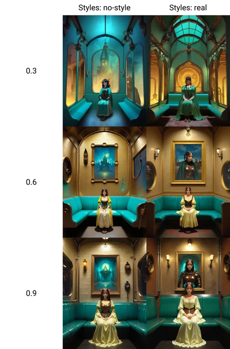 <lora:semireal:0.3>, vibrant metallic colors, (Matte_Painting:1.5), detailed face, 1 female, expressionless, black hair, hair ribbon, Subway, sitting, aqua seats, metallic pipes, reflective wall, masterpiece, best quality, absurdres, highres, ethereal fortress of the elven king, Diagonal Composition shot, twilightzone, (fantasy, medieval, magic, steampunk, magicpunk)