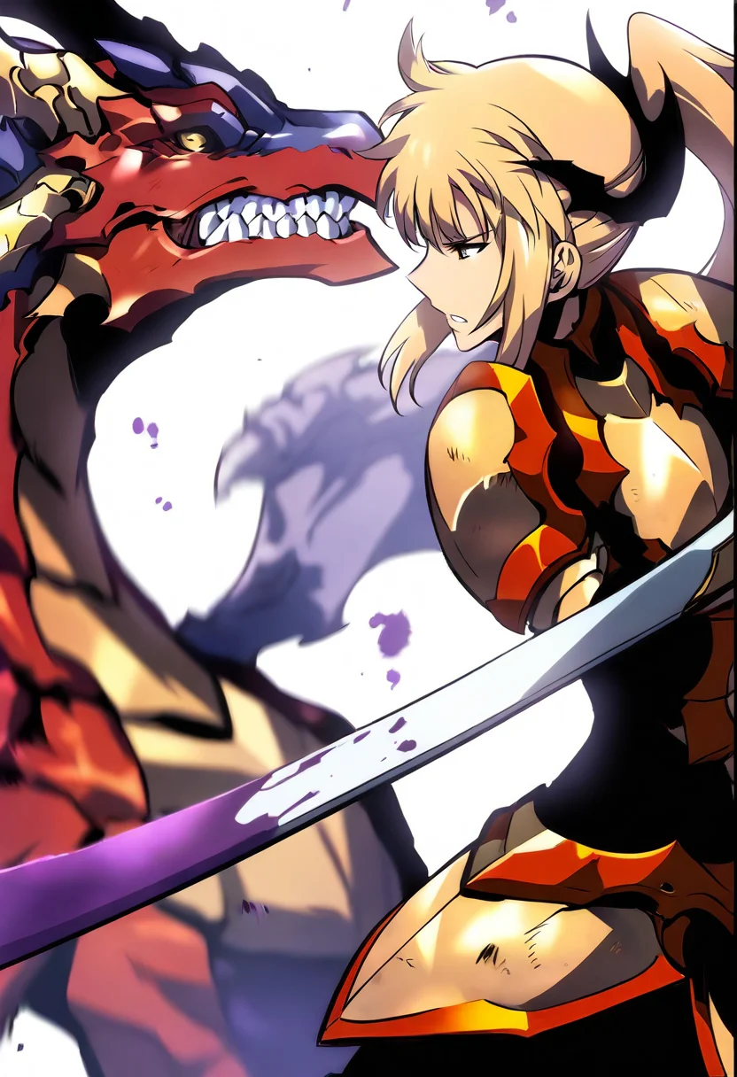 8K, depth of field, focused subject, best quality, <lora:solo_leveling_by_readandsign_fin-000014:1>,
rf64u, 1girl, solo, long hair, bangs, blonde hair, holding, brown eyes, yellow eyes, ponytail, weapon, sidelocks, parted lips, teeth, sword, holding weapon, armor, from side, holding sword, clenched teeth, motion blur, dragon, battle, duel, fx, fight stance, violet blood