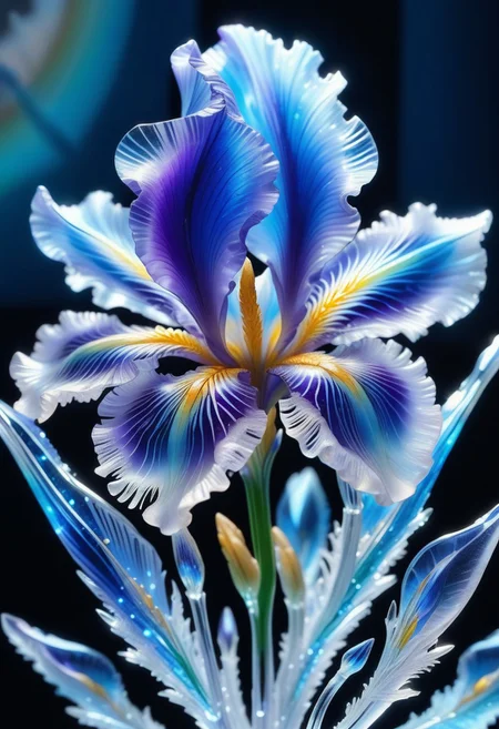 a versicolor iris  made out of Jed-Blmicry,  <lora:BioIceCrystalStyle-000006:0.7>, masterpiece, full of details,