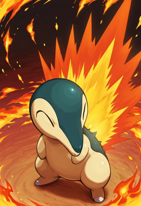 masterpiece, best quality, no humans, solo, zzCyndaquil, standing firm in a moonlit clearing, back flames erupting in a fiery burst as it braces for a charge. ,<lora:CyndaquilPokedex_IXL:1.0>,