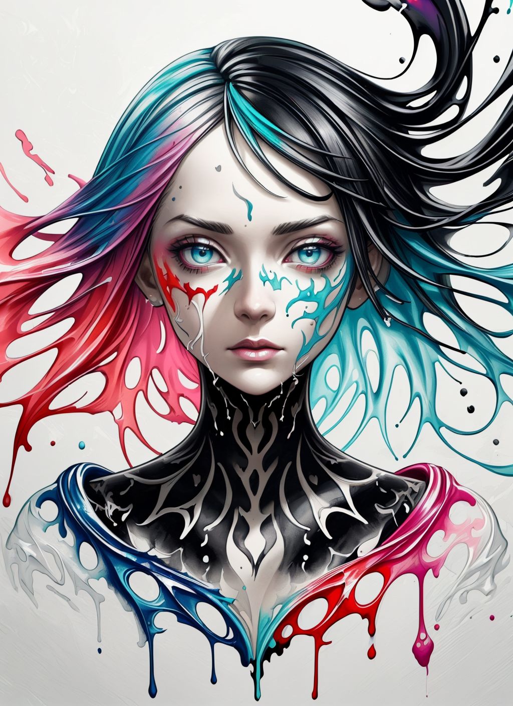 ((( splash of paint))) Colorful, beautiful woman, splash, disembodied head, Black ink flow, photorealistic, intricately detailed, fluid gouache, calligraphy, acrylic, watercolor art, 8k concept art, intricately detailed, complex, elegant, expansive, fantastical, (style-paintmagic)  <lora:more_details:0.8> <lora:painted clothes5:1>