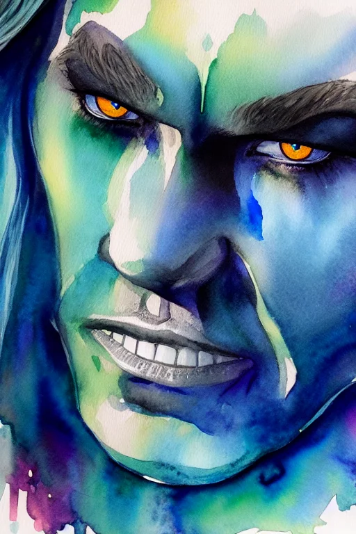 portrait of an orc, water color illustration in (marc allante style)