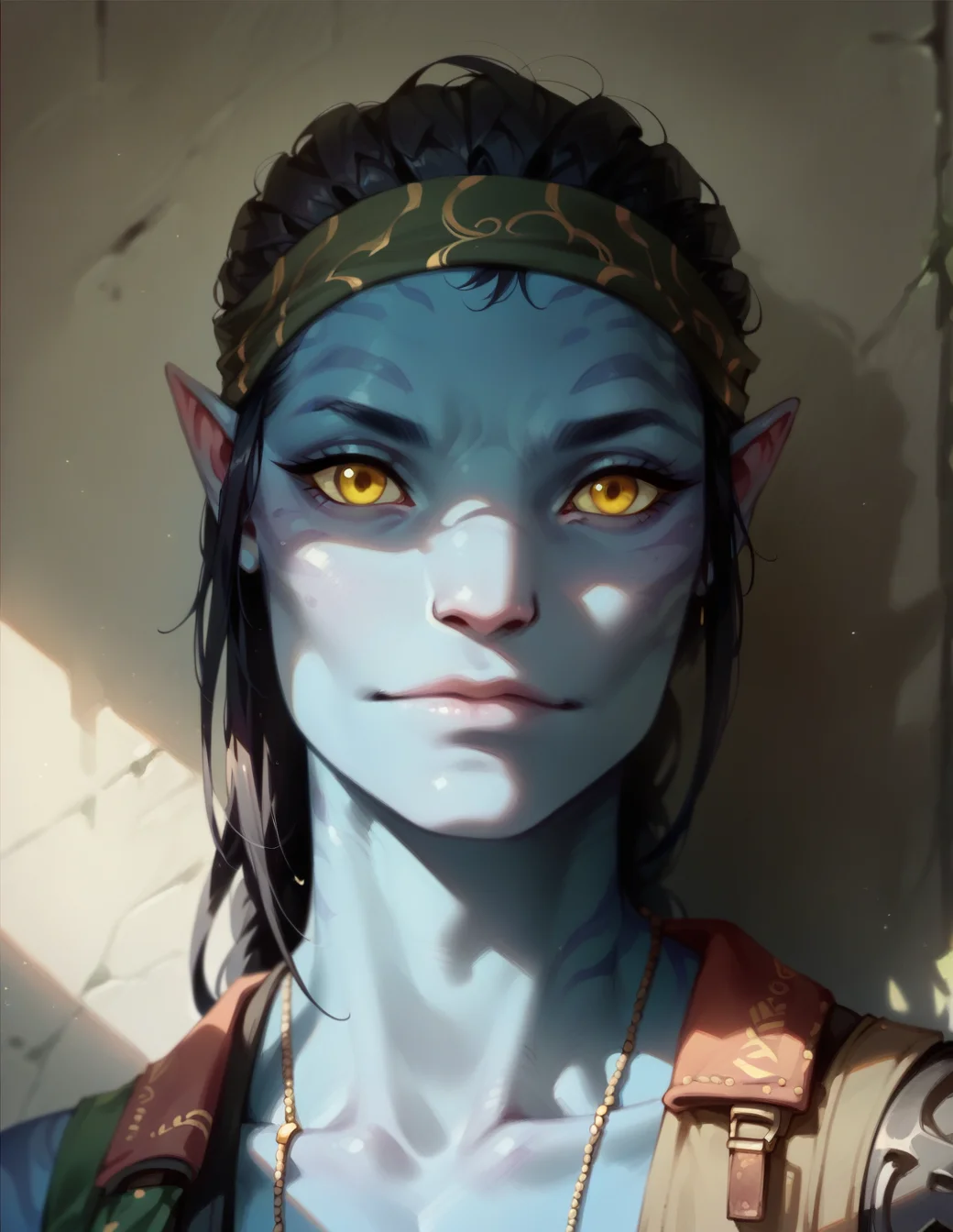 1girl, solo, portrait, blue skin, yellow eyes, (pointy ears:0.3), looking at the viewer, dark, shadows, black hair <lora:Walker_Recom:1> w4lker, score_9, score_8_up, score_7_up, score_6_up, 2d, digital art, masterpiece <lora:Expressive_H:0.4> expressiveh <lora:princess_xl_v2:0.3> <lora:g0th1c2XLP:0.3> g0th1c