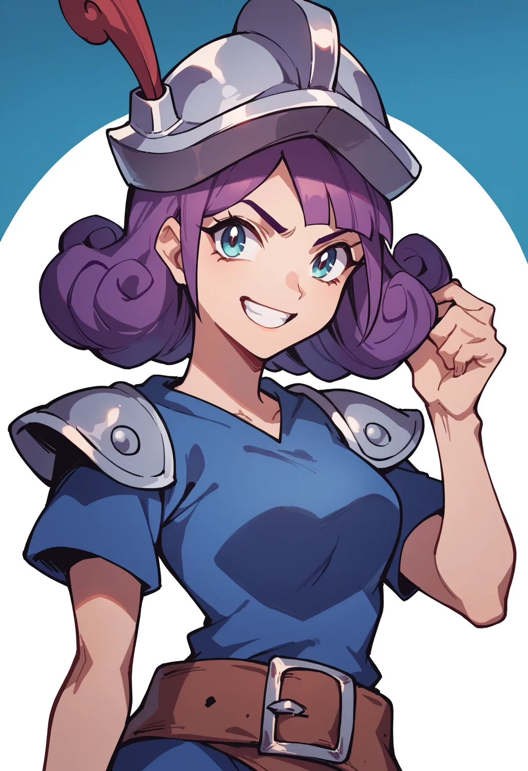 score_9, score_8_up, score_7_up, source_anime, 1girl, RythMusketeerCRPony, Musketeer \(Clash Royale\), 1girl, dress, belt, helmet, upper body, looking at viewer, grin, <lora:MusketeerCRPony:1>