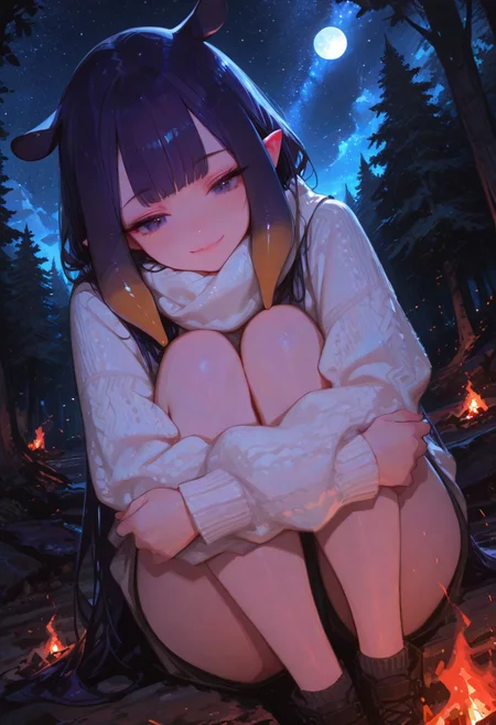 ((1girl)), gorgeous girl, kawaii girl, cute face, masterpiece, best quality, very awa, absurdres, ninomae ina'nis, hololive, 748cmstyle, masterpiece, best quality, Good quality, very aesthetic, absurdres, newest,1girl, light rays, moon, cementery, solo, gradient color, erotic, halloween
BREAK
ultra-detailed, 8K, illustration, CG, ultra-detailed-eyes, detailed background, ambient occlusion, raytracing, soft lighting, absolutely eye-catching, intricate cinematic background, (beautiful face), eyelashes, coy, direct mesmerizing gace, cheeky smile, detailed face, detailed eyes,
BREAK
(relaxed, comfy),
BREAK
forest, sitting, cozy bonfire, forest, campsite, campfire, starry sky, comfy sweater, scarf, legs tucked inside sweater, hugging knees, looking at sky, soft warm lighting, gentle smile, faint glowing embers, night, big starry sky