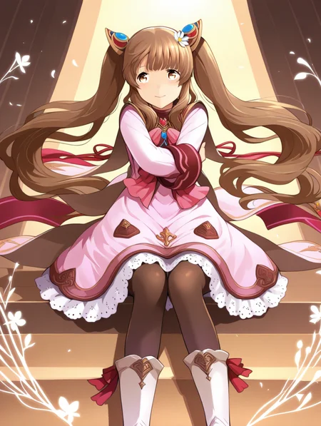 perfect quality,best quality,absolutely eye-catching,ambient occlusion,raytracing BREAK
1girl,<lora:rimuru rinnka IL v1.1:1>,rinnka,brown hair,twintails,hair ornament,pink dress,long sleeves,ribbon,lace trim,pantyhose,boots,front view,, front view,full_shot,on_side,pointing_up,crossed_arms,sitting_backwards,