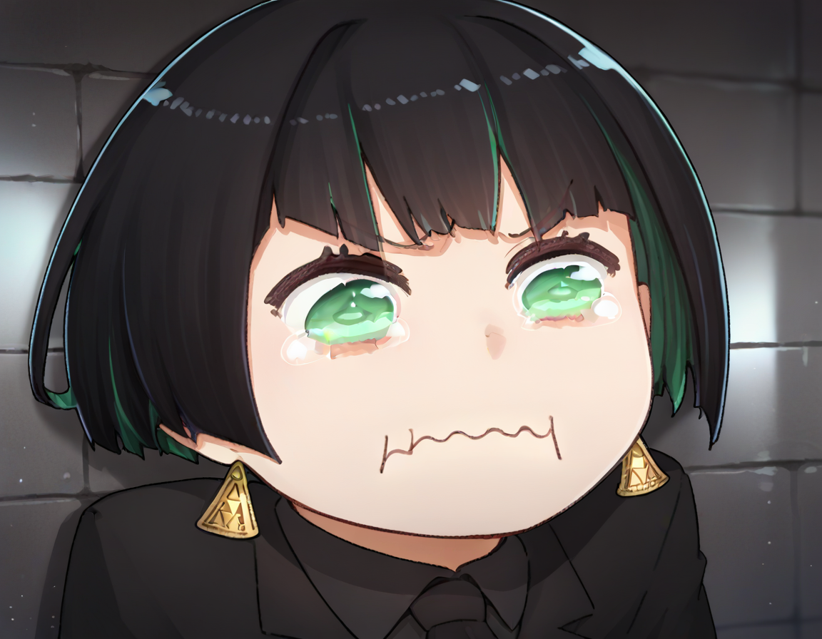score_9, score_8_up, score_7_up, source_anime, solo, 1girl, edgAllmind, aquacrying, wavy mouth, closed mouth, tearing up, blunt bangs, two tone hair, black suit, necktie, earrings <lora:concept_aquacrying_ponyXL:1> <lora:edgAllMindPonyv1:1>