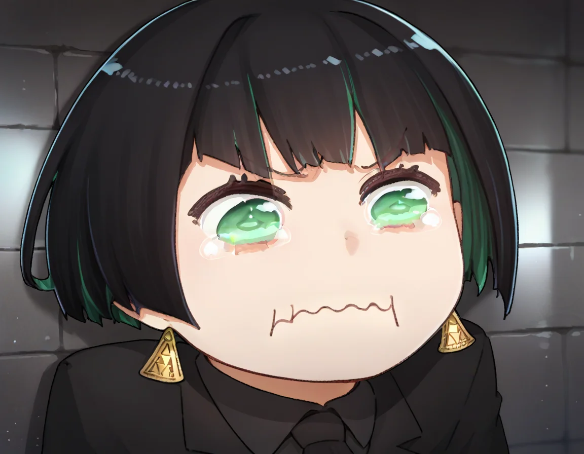score_9, score_8_up, score_7_up, source_anime, solo, 1girl, edgAllmind, aquacrying, wavy mouth, closed mouth, tearing up, blunt bangs, two tone hair, black suit, necktie, earrings <lora:concept_aquacrying_ponyXL:1> <lora:edgAllMindPonyv1:1>