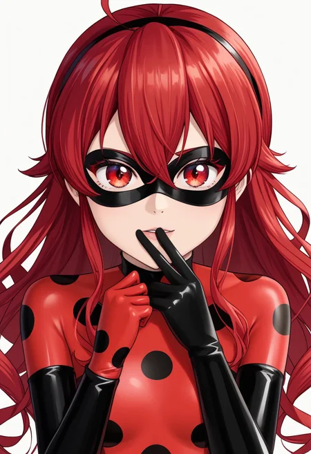 eye mask, ladybug costume, ladybug outfit,eris greyrat, ahoge, hair between eyes, long hair, red eyes, red hair, sidelocks, clear image,(masterpiece:1.2), easynegative, ng_deepnegative_v1_75t, best quality,<lora:guizhencaoXL-000018:1>, Expressiveh, verybadimagenegative_v1.3, high resolution, unity 8k wallpaper, extremely detailed face, extremely detailed CG, ( perfect hands, perfect anatomy, perfect eyes , five fingers), white background