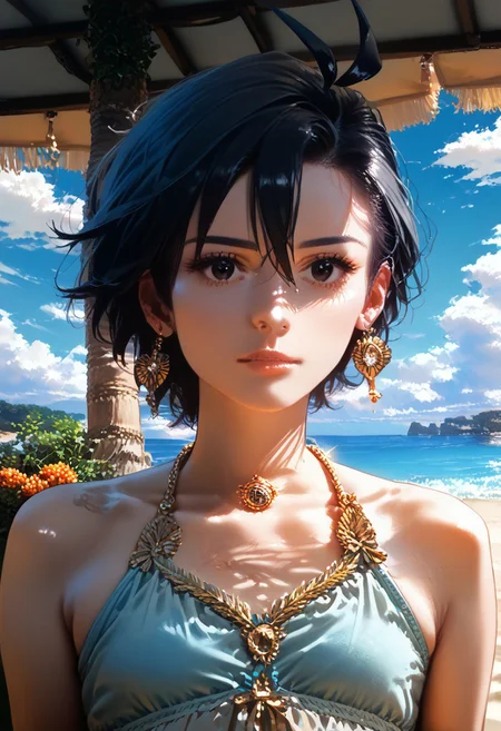 score_9, score_8_up, score_7_up, score_6_up, source_anime, <lora:Worldly_XL:1.25> <lora:AIU 0.3v:1.1> detailerlora, sunlight, ocean, waves, clouds, nature, 1girl, solo, Kikuchi Makoto singing at the beach, medium shot, <lora:KikuchiMakoto_pony_v1:0.9> kkcmkt, short hair, black hair, antenna hair, hair between eyes, black eyes, flat chest, small breasts, summer clothes, beachwear, swimwear, Score_PnyReal, <lora:StS_PonyXL_Detail_Slider_v1.2:5>