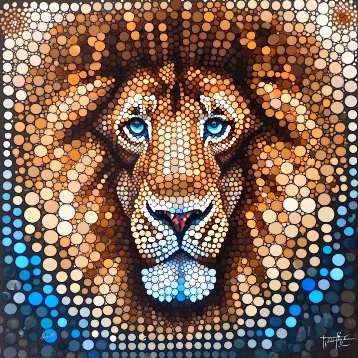 dotart, lion face,blue eyes,light brown theme,<lora:Dor_Art:1>